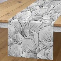 Abakuhaus Bloemen-tafelloper – magnoliabladeren – 40×180 cm – anthracietgrijs