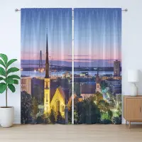 Abakuhaus Charleston Rustiek Gordijn, Stadsmonument Thema, met Bandjes voor de Woonkamer, Lussen en Haken, 280 x 245 cm, Meerkleurig