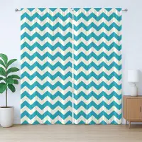 Abakuhaus Rustiek Gordijn in Zeegroen, Abstracte Chevronlijnen, met Bandjes en Lussen voor de Woonkamer, 280 x 260 cm, Zeegroen Beige