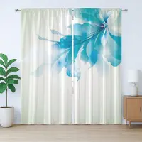 Abakuhaus Rustiek gordijn met bloemenprint, blauwe ombré bloemen, met lussen en haken voor de woonkamer, 280 x 225 cm, lichtblauw wit