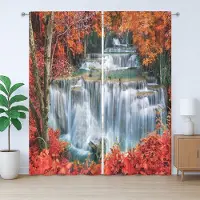 Abakuhaus Rustiek Landschap Gordijn, Botanisch Herfstbos, met Bandjes, Lussen en Haken voor de Woonkamer, 280 x 175 cm, Oranje Rood en Wit