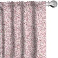 Abakuhaus Gordijnset – 2x75x175 cm – Microvezel – Rozenmotief Poederroze/Donker koraal
