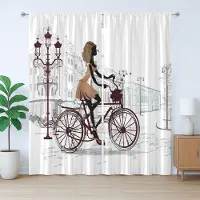 Abakuhaus Rustiek gordijn voor tienerkamer, jong meisje in Parijs, slaapkamergordijn met plooien, lussen en haken, 280 x 225 cm, kastanjebruin