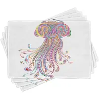 Abakuhaus Kwallen placematten – kleurrijke doodle-ontwerpen, tafeldecoratie van kleurvaste stoffen voor eetkamer en keuken, multikleurig