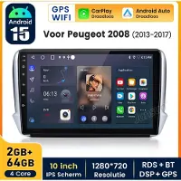 Hexinex Quad-Core autoradio Geschikt voor Peugeot 2008 (2013-2017) - Draadloos CarPlay, Android Auto, multimediaspeler, 2GB+64GB