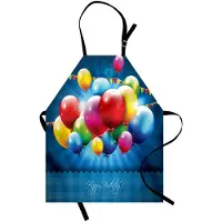 Abakuhaus verjaardagsschort, levendige, kleurrijke ballonnen en feestvlaggen op een blauwe achtergrond – geluk, kleurvast, in hoogte verstelbaar, wasbaar, heldere digitale druk, meerkleurig