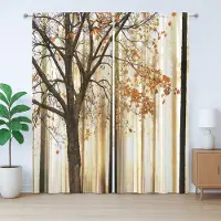 Abakuhaus Rustiek herfstgordijn, Abstracte boom in een bos, Geplooid gordijn met lussen en haken voor de slaapkamer, 280 x 260 cm, Oranjebruin
