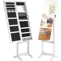 ACXIN Sieradenkast Met Spiegel Sieraden Opberger Make Up Kast Met LED Staand Spiegelkast - 152x39.5x36.5 cm - Wit