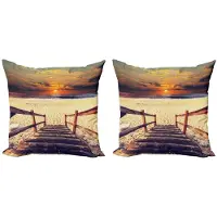 Abakuhaus Strandkussenhoes Set – 2× 45×45 cm – Dubbelzijdig Bedrukt – Microvezel – Oranje Crème