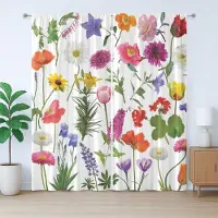 Abakuhaus Rustiek bloemengordijn, kleurrijke rozen en tulpen, slaapkamergordijn met plooiband, lussen en haken, 280 x 175 cm, roze en groen