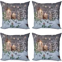 Abakuhaus – Kerst kussenhoezen-set – 4x45x45 cm – dubbelzijdige druk – bruin-wit