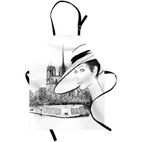 Abakuhaus Notre Dame kookschort, schets van een Franse vrouw, vlek- en waterafstotend, geschikt voor buitengebruik, Charcoal Grijs Wit