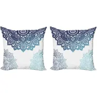 Abakuhaus Flora Kussenhoes – 2x45x45 cm – Dubbelzijdig – Lichtblauw/Donkerblauw