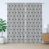 Abakuhaus Rustiek grijs en wit gordijn, boho bloemenprint, met lussen en haken voor de woonkamer, 280 x 225 cm, antracietgrijs en wit
