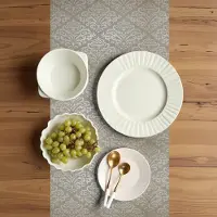 Abakuhaus Barokke tafelloper – damastmotief, 40 × 225 cm, eierschaaltoon