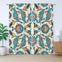 Abakuhaus Oriëntaals rustiek gordijn, antieke boho-print, slaapkamergordijn met plooien, lussen en haken, 280 x 245 cm, donker hemelsblauw