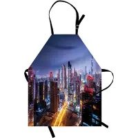 Abakuhaus Stads-kookschort, Nachttijd op Dubai-heldere display, Verenigde Arabische Emiraten toeristische attractie reis-thema, in hoogte verstelbaar, machinewasbaar, geen vervaging, veelkleurig