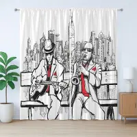 Abakuhaus Retro Rustiek Gordijn, Beats in New York Night, Slaapkamergordijn met plooien en haken, 280 x 245 cm, Rood Zwart Ecru
