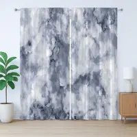 Abakuhaus Marmeren Rustiek Gordijn, Wolkachtig, Universele Gordijnen met Bandjes, Lussen en Haken voor de Woonkamer, 280 x 260 cm, Kadett Blauw