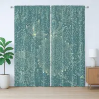 Abakuhaus Rustiek tuingordijn, nostalgische bloemenprint, met lussen en haken voor de woonkamer, 280 x 245 cm, turquoise en ivoor