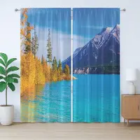Abakuhaus Rustiek Espen Gordijn, Abraham Lake Mountains, met Bandjes, Lussen en Haken voor de Woonkamer, 280 x 245 cm, Azuurblauw Goudsbloem