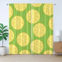 Abakuhaus Citroen Rustiek Gordijn, Citroenschijfjes met Stippen, Slaapkamergordijn met Plooiing, Lusjes en Haken, 280 x 175 cm, Limegroen Geel