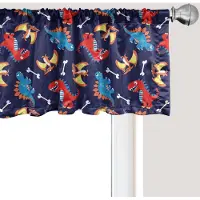 Abakuhaus Dinosaurus raamvalletje, gordijnvalletje voor keuken en slaapkamer met tunnelzoom, 137 cm x 30 cm, marineblauw-oranje rood