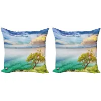 Abakuhaus Landschapskussenhoes – Set 2x40x40 cm – Dubbelzijdig – Aqua/Turkoois & Groen