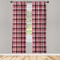 Abakuhaus Geruit – 2x 75x175 Voorhangen – Microfiber, Halfschaduw – Roze Kastanjebruin Wit