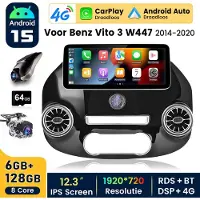 Hexinex Octa-Core autoradio Geschikt voor Benz Vito 3 W447 2014-2020 - Draadloos CarPlay, Android Auto, Androdi 15, multimediaspeler, 6GB+128GB