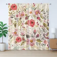 Abakuhaus Kleurrijk rustiek gordijn, abstract bloemenpatroon met rozen, met lussen en haken voor de woonkamer, 280 x 175 cm, veelkleurig