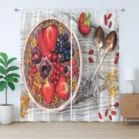 Abakuhaus Rustiek gordijn met pindakaasprint, ontbijtkom, met lussen en haken voor de woonkamer, 280 x 225 cm, meerkleurig