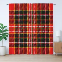 Abakuhaus Rustiek geruit gordijn, tartanstijl, met lussen en haken voor de woonkamer, 280 x 225 cm, rood meerkleurig