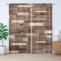 Abakuhaus Houten Rustiek Gordijn, Bruin, Landelijke Stijl, Universele Gordijnen met Bandjes, Lussen en Haken voor de Woonkamer, 280 x 260 cm, Bruin