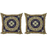 Abakuhaus Griekse Sleutel Kussenhoes – Set van 2 – 50x50 cm – Donkerblauw Geel – Digitaldruk
