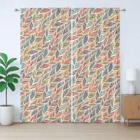 Abakuhaus Boho Rustiek Gordijn, Abstracte Veergolf, met Bandjes voor de Woonkamer met Lussen en Haken, 280 x 245 cm, Eierschaal Oranje Meerkleurig