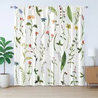 Abakuhaus Kleurrijk rustiek gordijn, bloemen en onkruid, met lussen en haken voor de woonkamer, 280 x 175 cm, groen wit meerkleurig