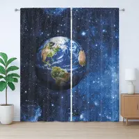 Abakuhaus Rustiek Gordijn, Planeet Aarde Zonnestelsel, met Bandjes, Lussen en Haken voor de Woonkamer, 280 x 225 cm, Blauwgroen