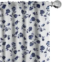 Abakuhaus Bloemen gordijnen – 2-delige set microvezel, halfdonker, donkerblauw/lichtblauw