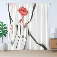 Abakuhaus Rustiek lippengordijn, rode nagels en blos op de wangen, universeel wandgordijn met lussen en haken , 280 x 245 cm, antracietgrijs wit