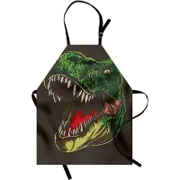 Abakuhaus Dinosaurus-kookschort, agressieve wilde T-Rex-hoofd, kleurrijk Jurassisch ontwerp, kleurvast, in hoogte verstelbaar, wasbaar, heldere digitale afdruk, donkerbruin, varen groen