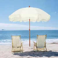Laura Balkonparasol Ø200 cm rond met franjes – UPF 50+ UV-bescherming, auto-kantelsysteem, windbestendig, terras- en tuinparasol, boho-stijl, melkwit –