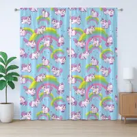 Abakuhaus Eenhoorn Rustiek Gordijn, Cartoon Kinderlijk, Geplooid Gordijn met Lusjes en Haken voor de Slaapkamer, 280 x 260 cm, Multicolor