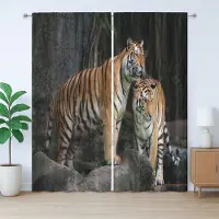 Abakuhaus Rustiek dierengordijn, tijgerpaar in de jungle, slaapkamergordijn met lussen en haken, 280 x 260 cm, grijs en gember