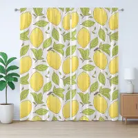 Abakuhaus Rustiek Citroengordijn, Citroenbladmotief, met Bandjes voor de Woonkamer met Lussen en Haken, 280 x 225 cm, Groen en Mosterd