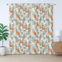 Abakuhaus Rustiek vossengordijn, cartoon kinderkamerbloemen, met lussen en haken voor de woonkamer, 280 x 260 cm, oranje licht saliegroen