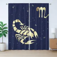 Abakuhaus Sterrenbeeld Schorpioen Rustiek Gordijn, Nachthemel Sterren, Gordijn met Plisséband, Lussen en Haken, 280 x 245 cm, Indigo en Lichtgeel
