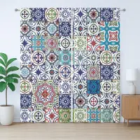 Abakuhaus Boho Rustiek Gordijn, Bloemenmotief, Slaapkamergordijn met Geplooide Band, Lussen en Haken, 280 x 175 cm, Groen Blauw
