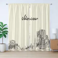 Abakuhaus Russisch rustiek gordijn, schetsstijl Moskou, slaapkamergordijn met plooien, lussen en haken, 280 x 245 cm, beige/donker taupe
