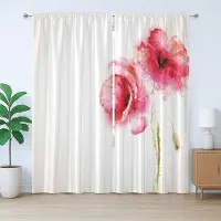 Abakuhaus Rustiek Bloemengordijn, Rode Klaprozen Levendige Lente, met Bandjes, Lussen en Haken voor de Woonkamer, 280 x 175 cm, Lichtgroen Roze
